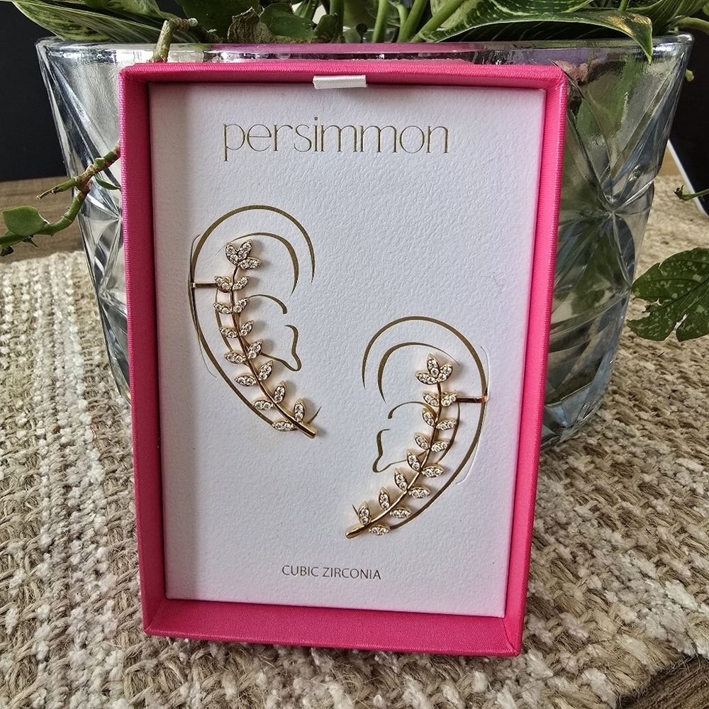 Persimmon - Gold Cubic Zirconia Climber Earrings​​​
